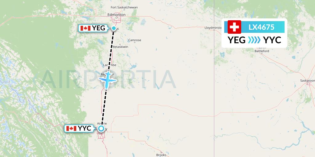 LX4675 Swiss Flight Map: Edmonton to Calgary