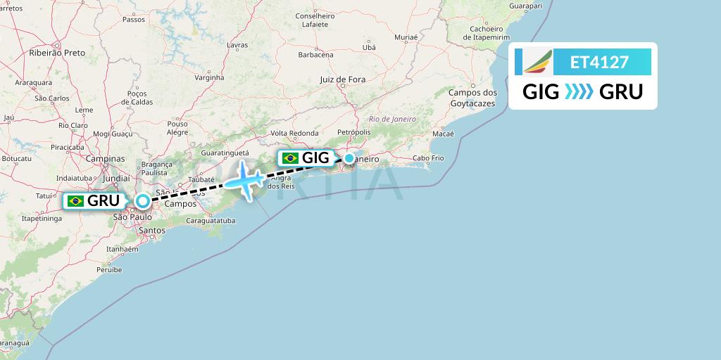 ET4127 Ethiopian Airlines Flight Map: Rio de Janeiro to Sao Paulo