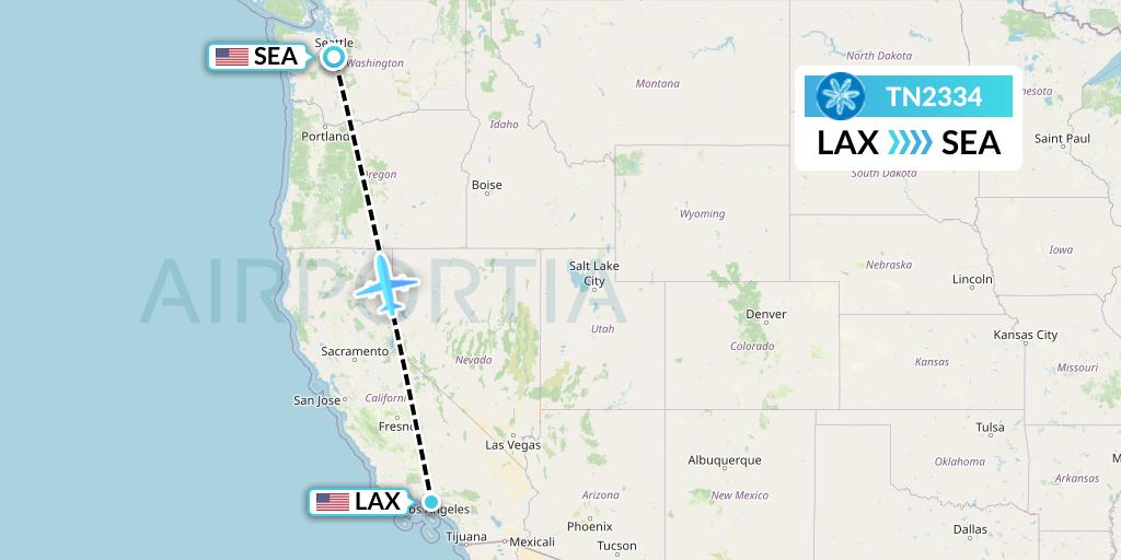 TN2334 Air Tahiti Nui Flight Map: Los Angeles to Seattle
