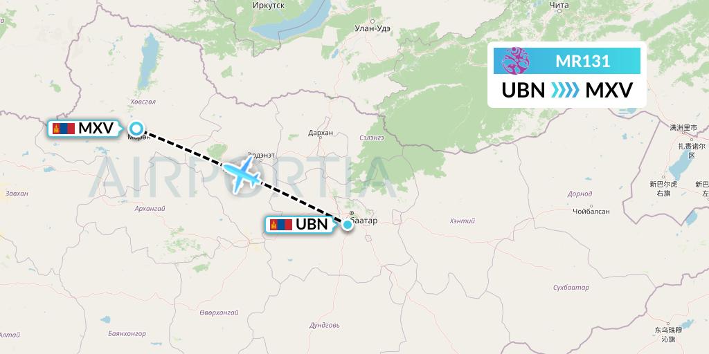 MR131 Hunnu Air Flight Map: Ulan Bator to Moron