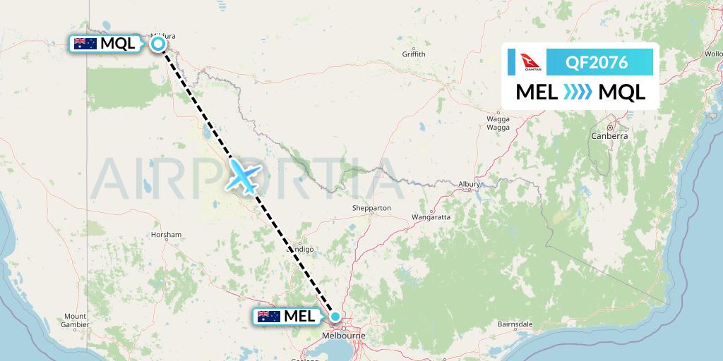 QF2076 Qantas Flight Map: Melbourne to Mildura