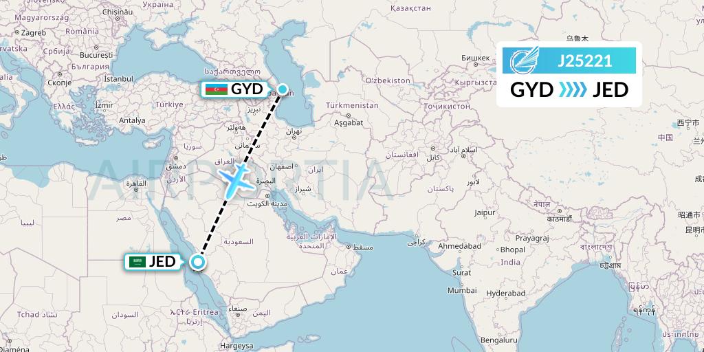 J25221 Azerbaijan Airlines Flight Map: Baku to Jeddah