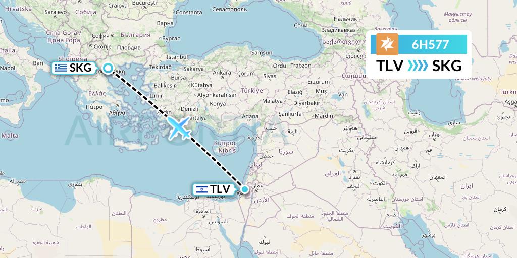 6H577 Israir Airlines Flight Map: Tel Aviv to Thessaloniki