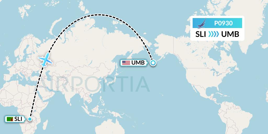 P0930 Proflight Air Services Flight Map: Solwesi to Umnak Island