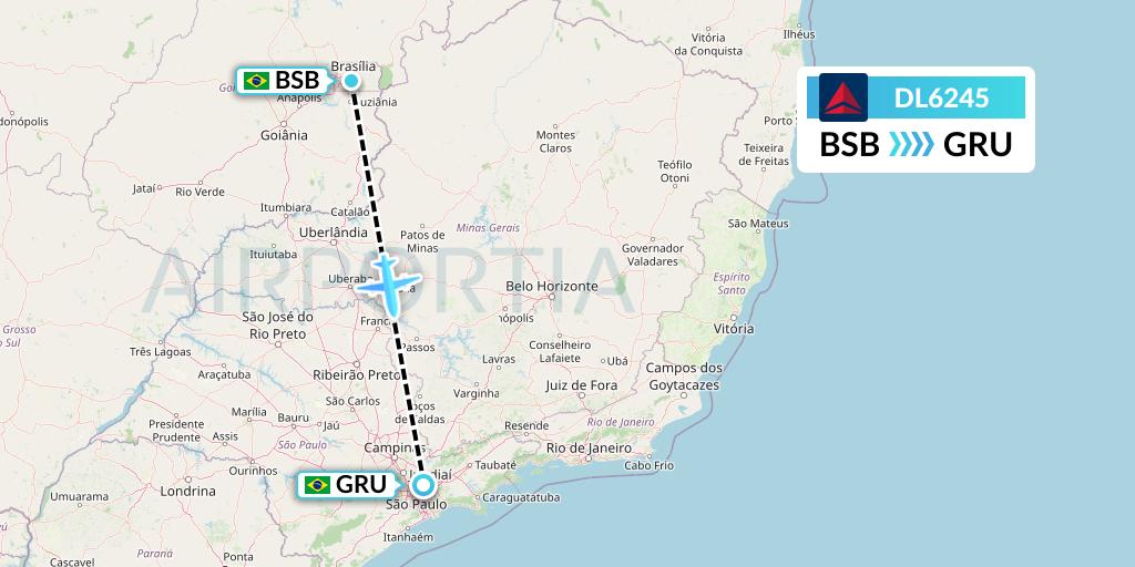 DL6245 Delta Air Lines Flight Map: Brasilia to Sao Paulo