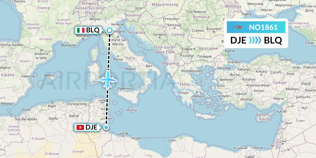 NO1861 Neos Flight Map: Djerba to Bologna