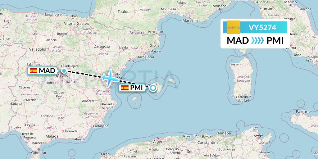 VY5274 Vueling Flight Map: Madrid to Palma de Mallorca