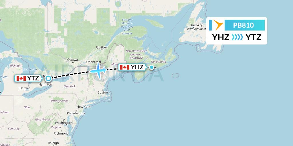 PB810 PAL Airlines Flight Map: Halifax to Toronto