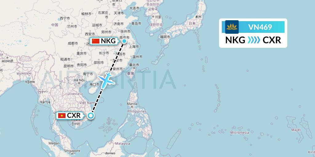 VN469 Vietnam Airlines Flight Map: Nanjing to Nha Trang
