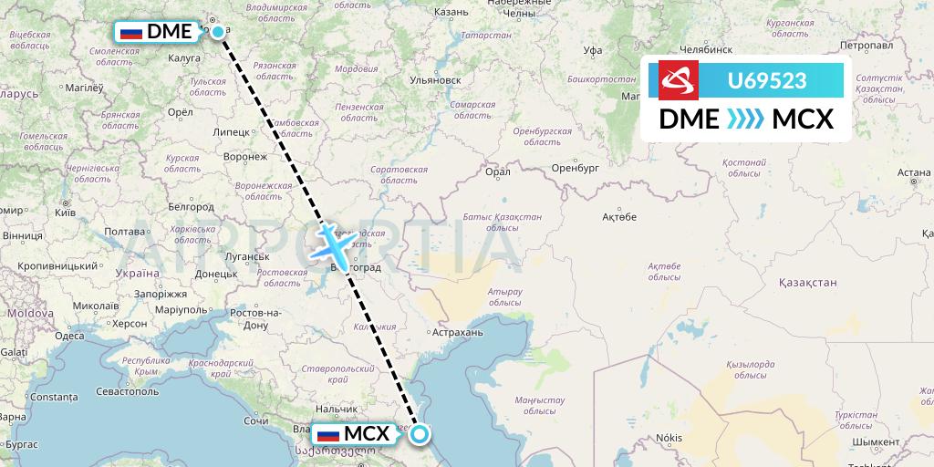 U69523 Ural Airlines Flight Map: Moscow to Makhachkala