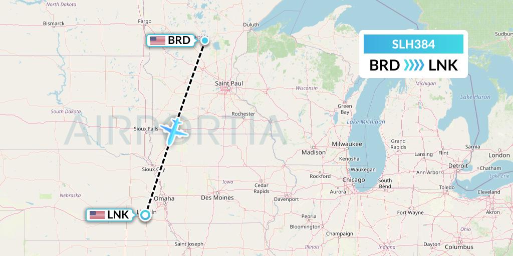 SLH384 Silverhawk Aviation Flight Map: Brainerd to Lincoln