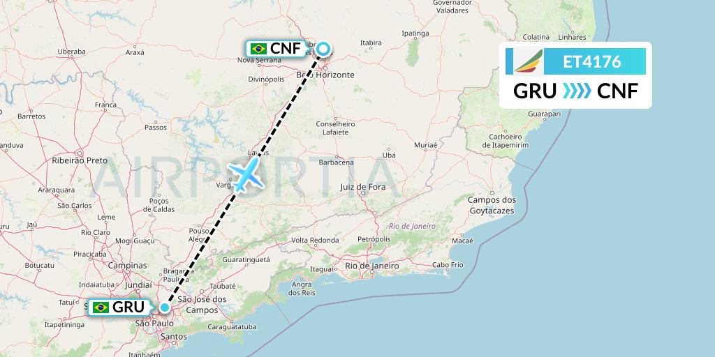 ET4176 Ethiopian Airlines Flight Map: Sao Paulo to Belo Horizonte