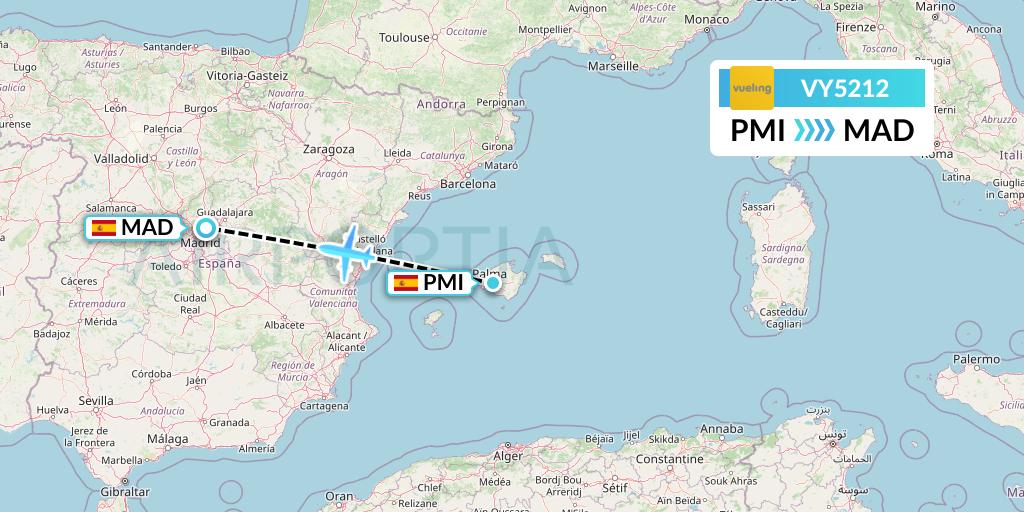 VY5212 Vueling Flight Map: Palma de Mallorca to Madrid