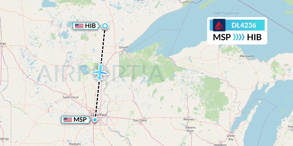 DL4236 Delta Air Lines Flight Map: Minneapolis to Hibbing