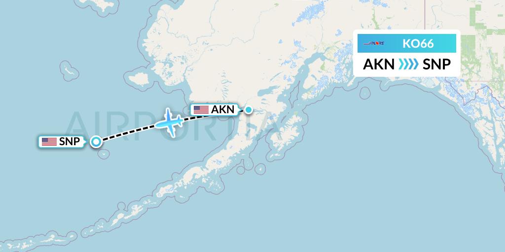 KO66 Komiaviatrans Flight Map: King Salmon to St. Paul Island