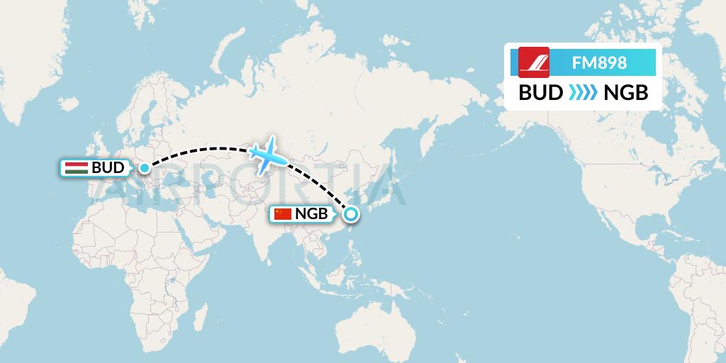 FM898 Shanghai Airlines Flight Map: Budapest to Ningbo