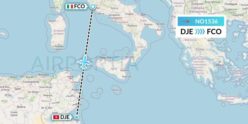 NO1536 Neos Flight Map: Djerba to Rome