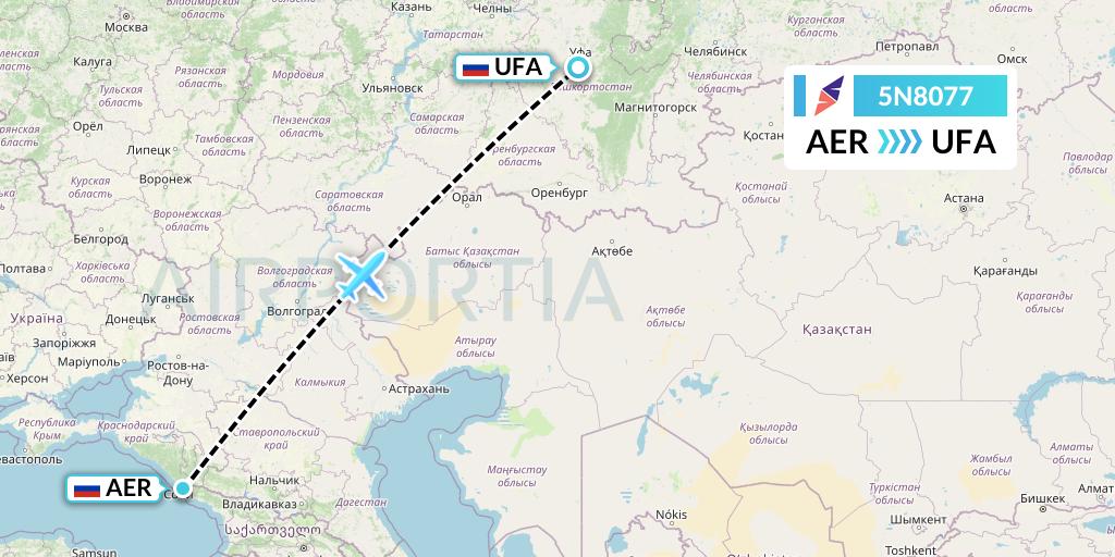 5N8077 Nordavia Flight Map: Sochi to Ufa