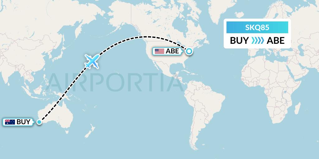 SKQ85 Labcorp Flight Map: Bunbury to Allentown