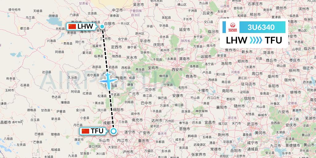 3U6340 Sichuan Airlines Flight Map: Lanzhou to Chengdu
