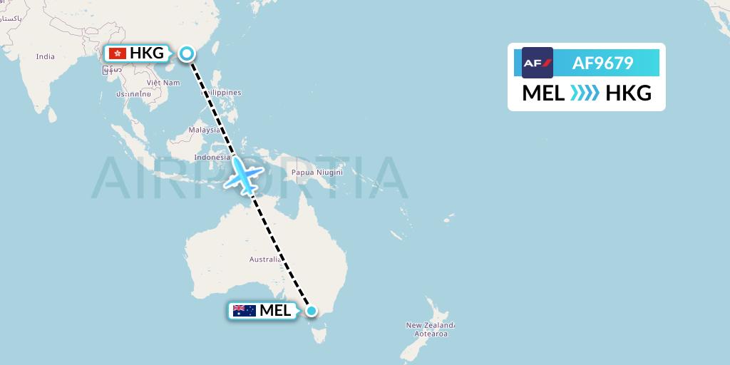 AF9679 Air France Flight Map: Melbourne to Hong Kong