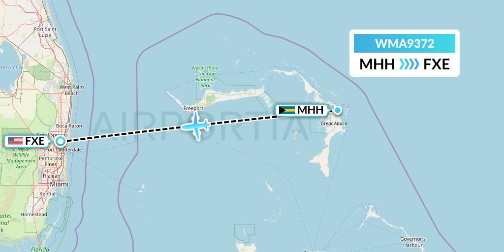 WMA9372 Watermakers Air Flight Map: Marsh Harbour to Fort Lauderdale