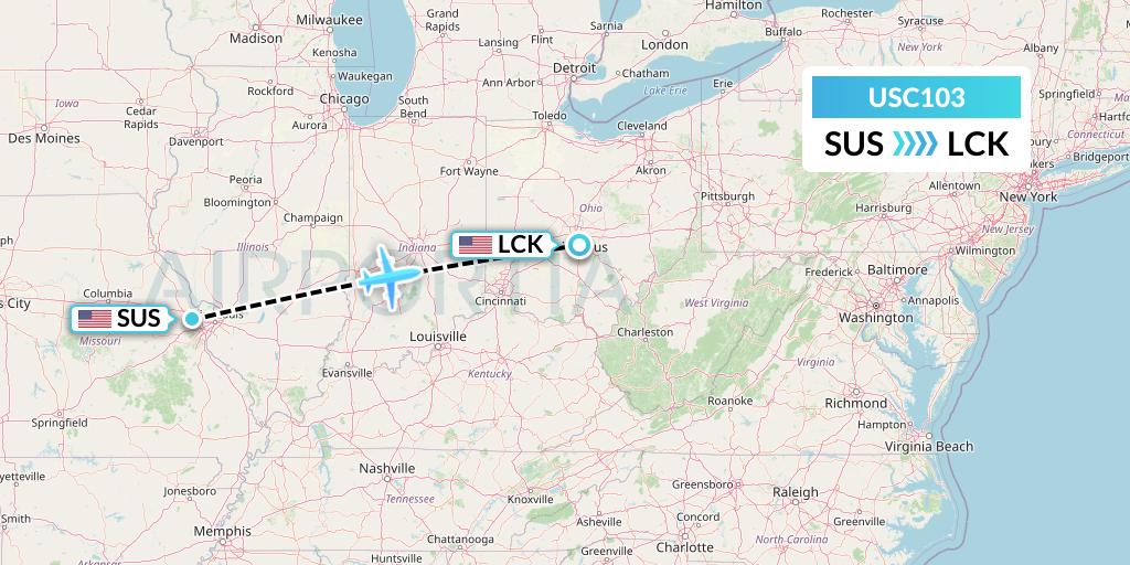 USC103 Airnet Express Flight Map: St. Louis to Columbus