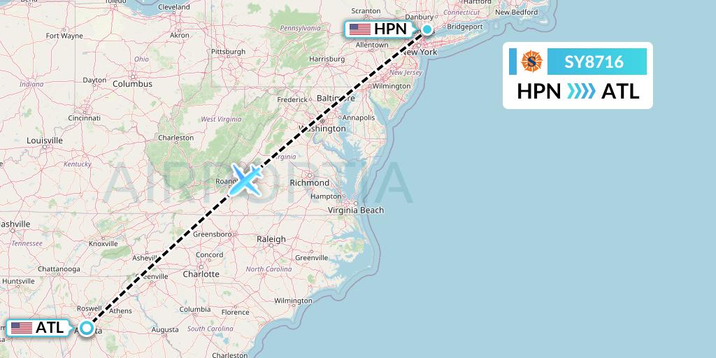 SY8716 Sun Country Airlines Flight Map: White Plains to Atlanta