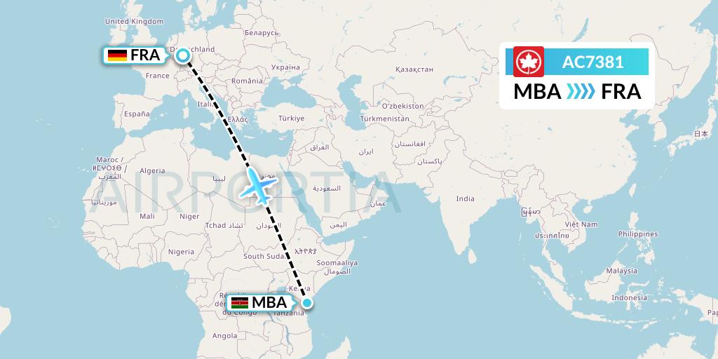 AC7381 Air Canada Flight Map: Mombasa to Frankfurt
