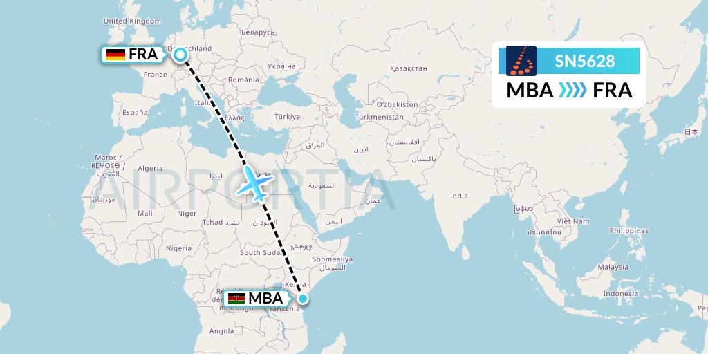 SN5628 Brussels Airlines Flight Map: Mombasa to Frankfurt