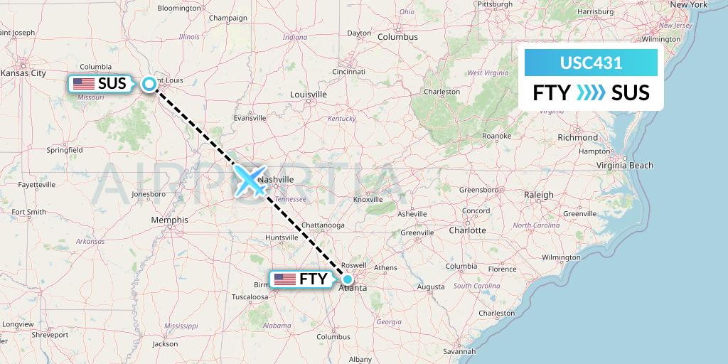 USC431 Airnet Express Flight Map: Atlanta to St. Louis
