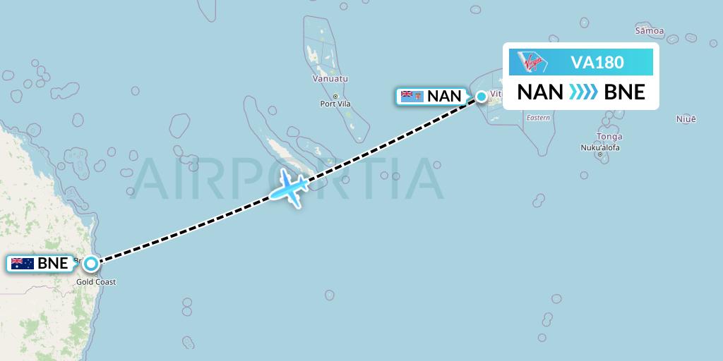 VA180 Virgin Australia Flight Map: Nadi to Brisbane
