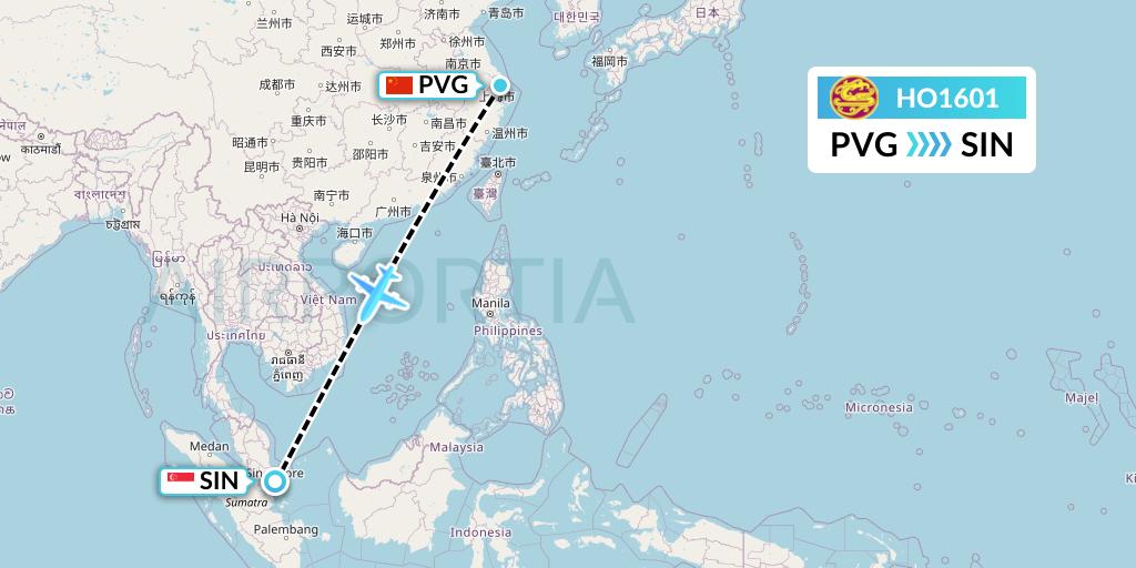 HO1601 Juneyao Airlines Flight Map: Shanghai to Singapore