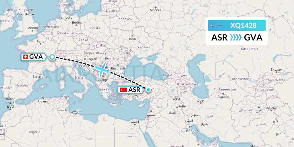 XQ1428 SunExpress Flight Map: Kayseri to Geneva
