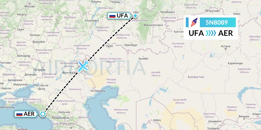 5N8089 Nordavia Flight Map: Ufa to Sochi