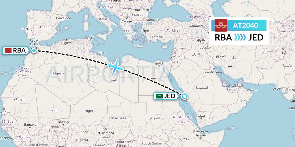 AT2040 Royal Air Maroc Flight Map: Rabat to Jeddah