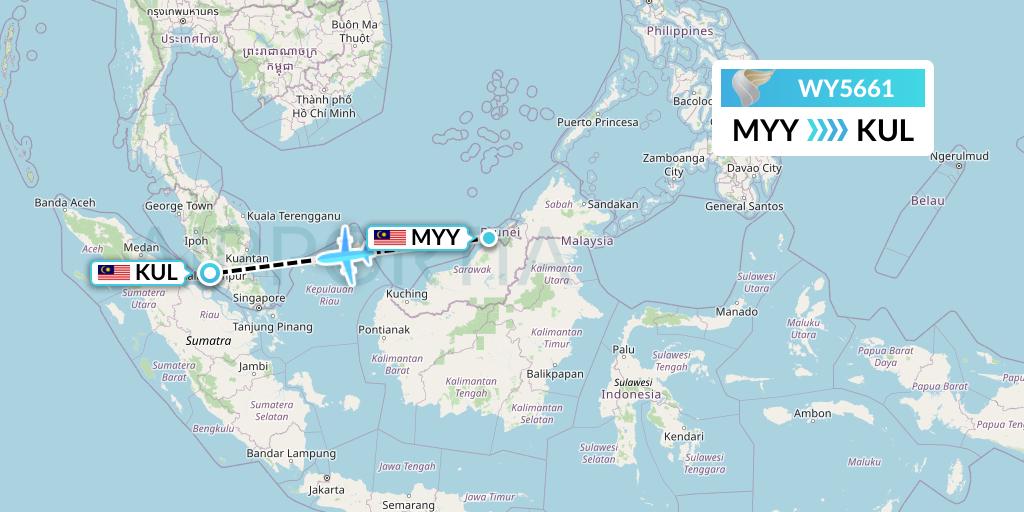 WY5661 Oman Air Flight Map: Miri to Kuala Lumpur