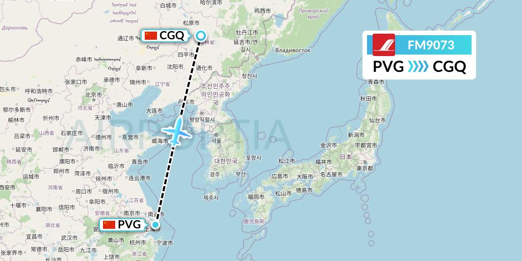 FM9073 Shanghai Airlines Flight Map: Shanghai to Changchun