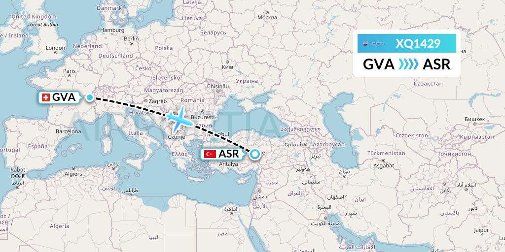 XQ1429 SunExpress Flight Map: Geneva to Kayseri