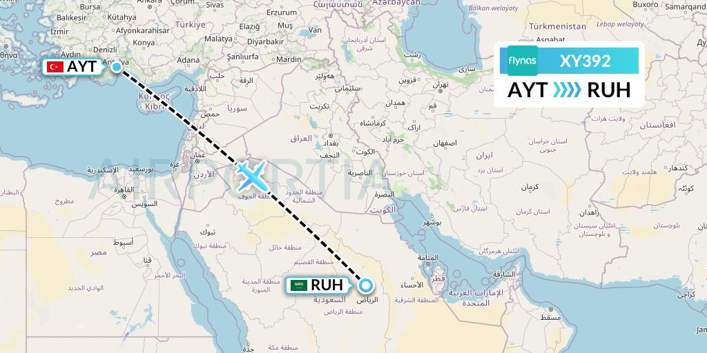 XY392 Flynas Flight Map: Antalya to Riyadh