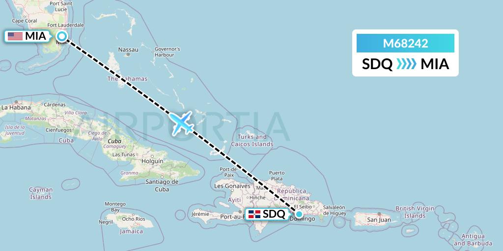 M68242 Amerijet International Flight Map: Santo Domingo to Miami
