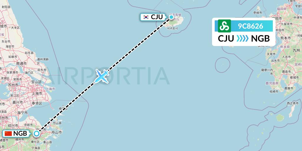 9C8626 Spring Airlines Flight Map: Jeju to Ningbo