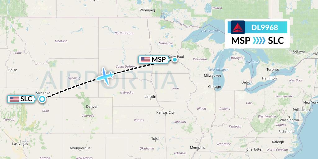 DL9968 Delta Air Lines Flight Map: Minneapolis to Salt Lake City