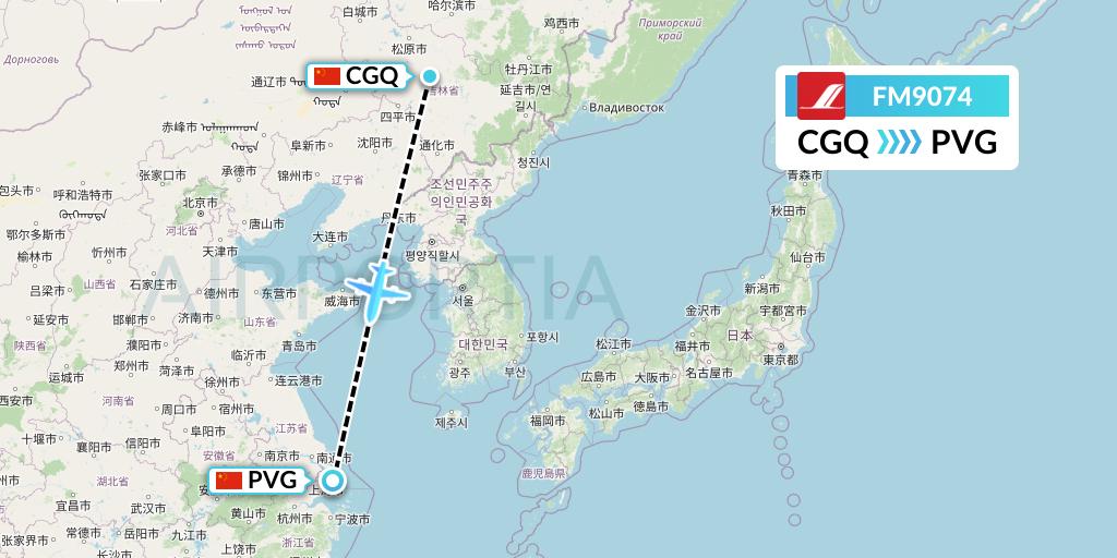FM9074 Shanghai Airlines Flight Map: Changchun to Shanghai