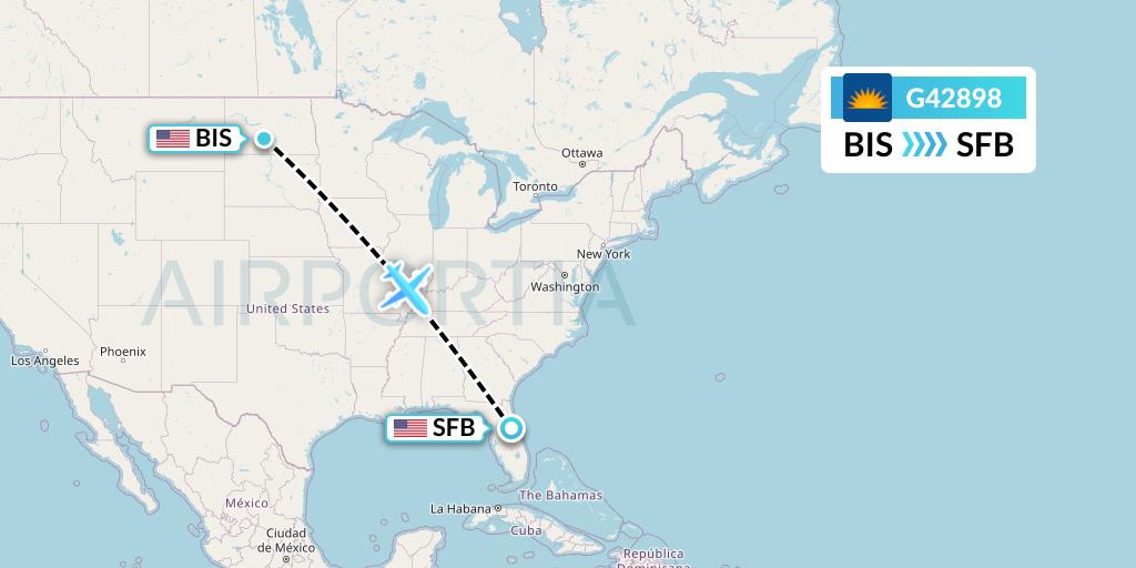 G42898 Allegiant Air Flight Map: Bismarck to Orlando