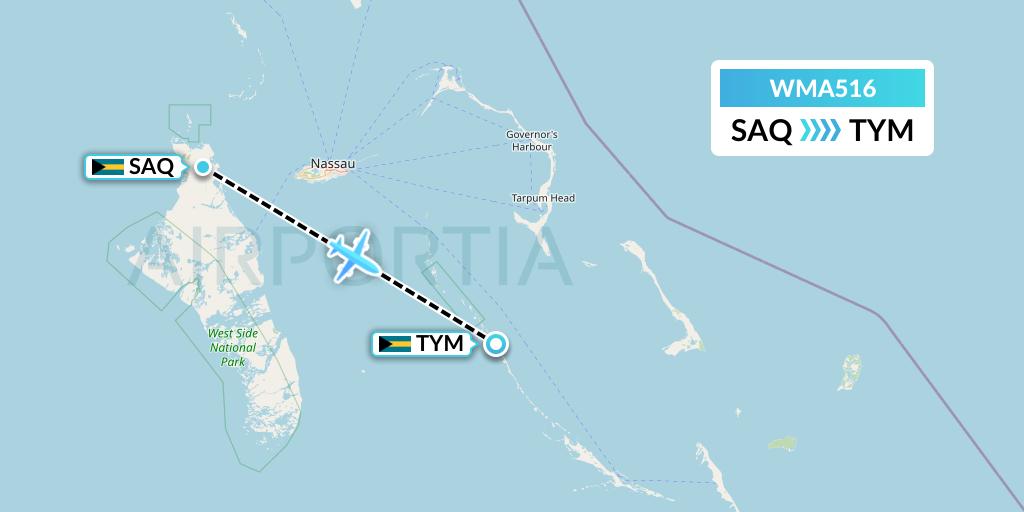 WMA516 Watermakers Air Flight Map: San Andros to Bahamas