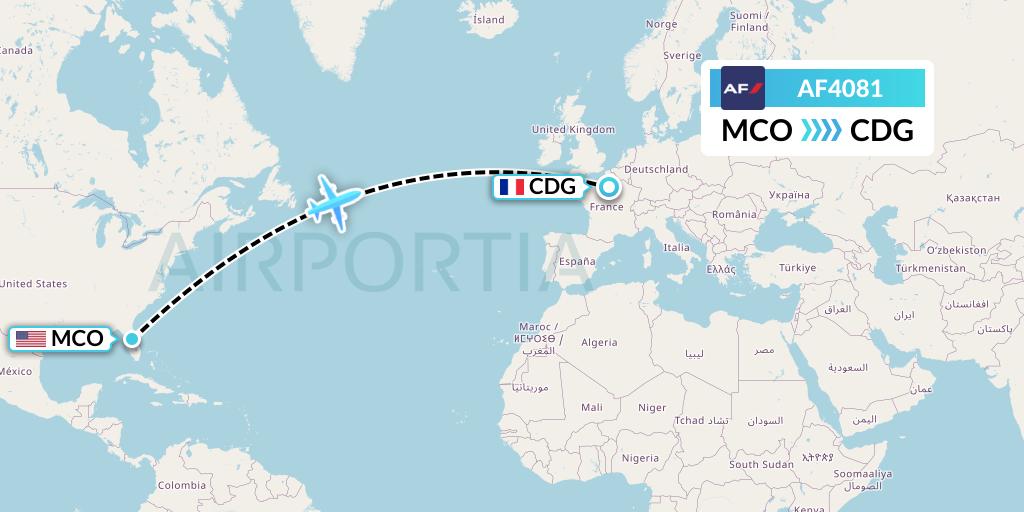 AF4081 Air France Flight Map: Orlando to Paris
