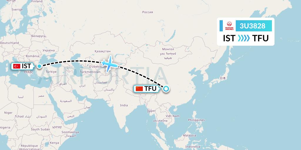 3U3828 Sichuan Airlines Flight Map: Istanbul to Chengdu