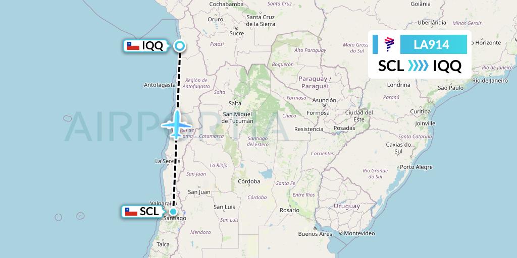 LA914 LAN Airlines Flight Map: Santiago to Iquique