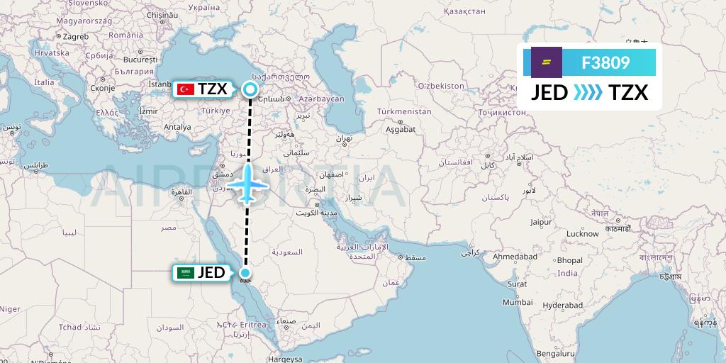 F3809 flydeal Flight Map: Jeddah to Trabzon